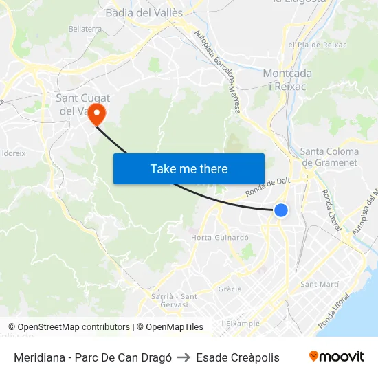 Meridiana - Parc De Can Dragó to Esade Creàpolis map