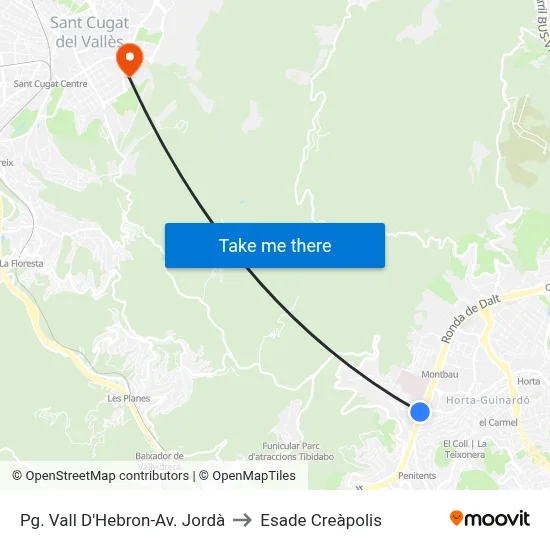 Pg. Vall D'Hebron-Av. Jordà to Esade Creàpolis map