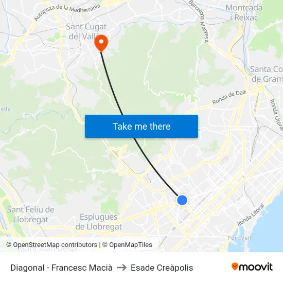 Diagonal - Francesc Macià to Esade Creàpolis map