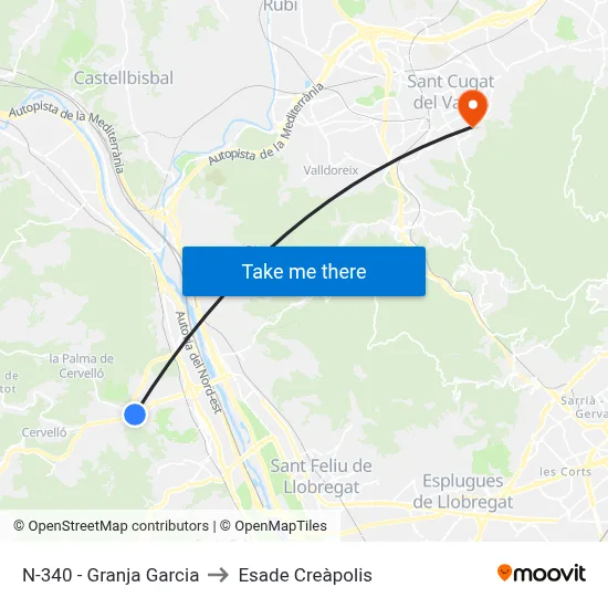 N-340 - Granja Garcia to Esade Creàpolis map