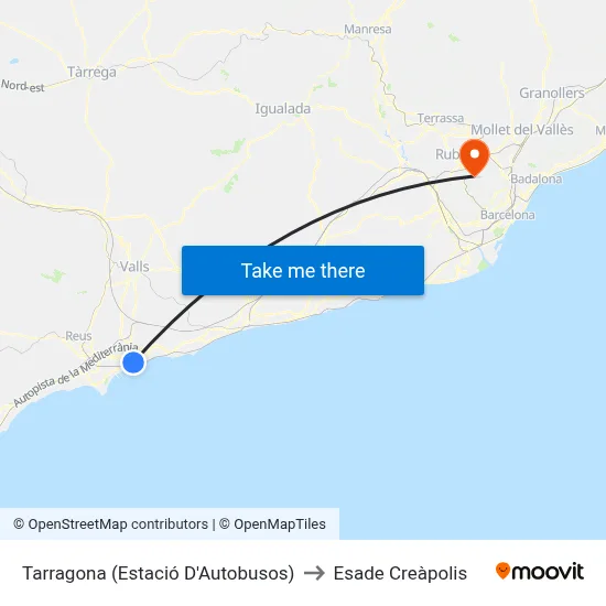 Tarragona (Estació D'Autobusos) to Esade Creàpolis map