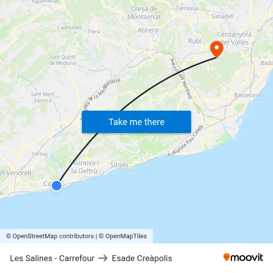 Les Salines - Carrefour to Esade Creàpolis map