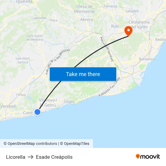Licorella to Esade Creàpolis map