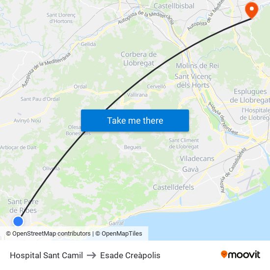 Hospital Sant Camil to Esade Creàpolis map