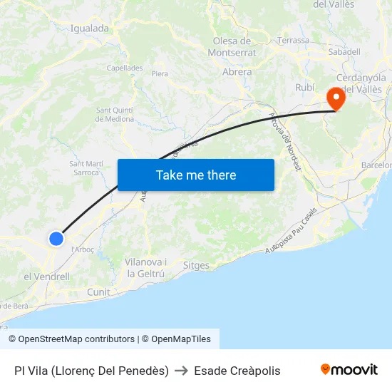 Pl Vila (Llorenç Del Penedès) to Esade Creàpolis map