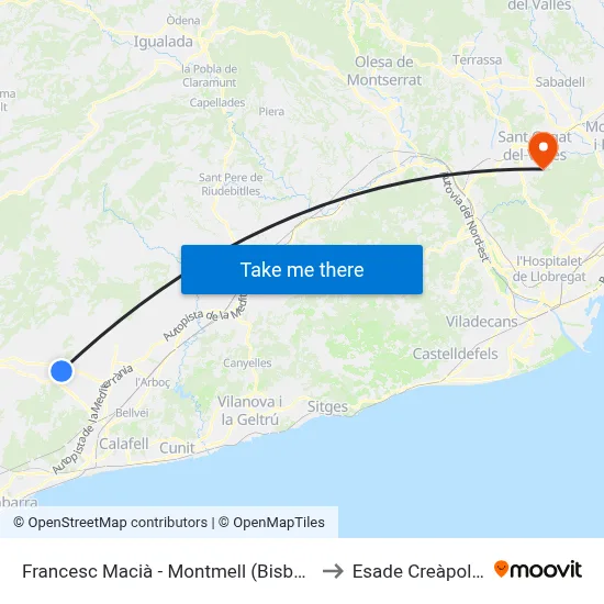 Francesc Macià - Montmell (Bisbal) to Esade Creàpolis map