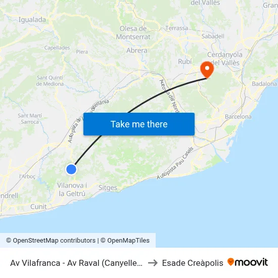 Av Vilafranca - Av Raval (Canyelles) to Esade Creàpolis map