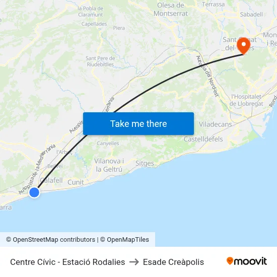Centre Cívic - Estació Rodalies to Esade Creàpolis map