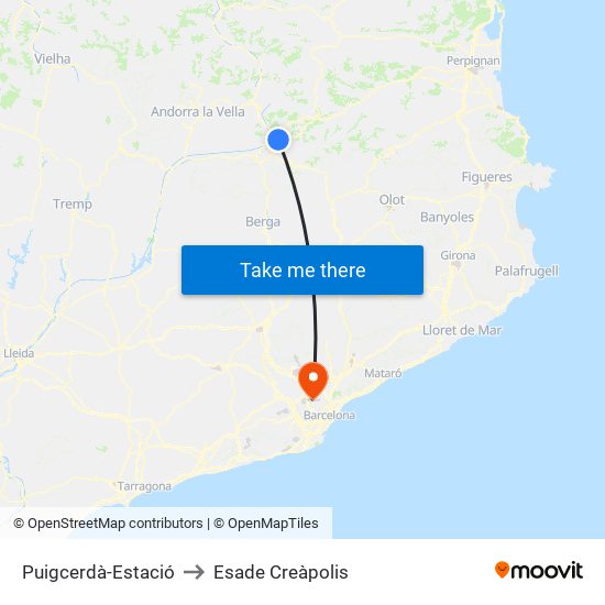 Puigcerdà-Estació to Esade Creàpolis map