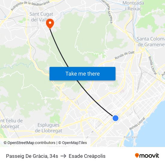 Passeig De Gràcia, 34s to Esade Creàpolis map