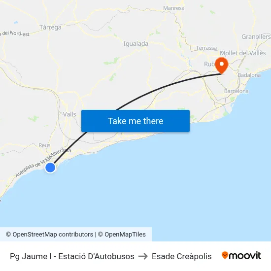 Pg Jaume I - Estació D'Autobusos to Esade Creàpolis map