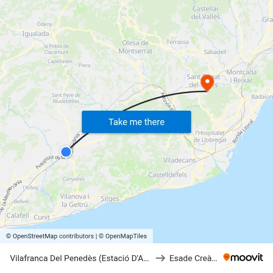 Vilafranca Del Penedès (Estació D'Autobusos) to Esade Creàpolis map