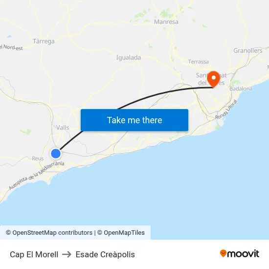 Cap El Morell to Esade Creàpolis map