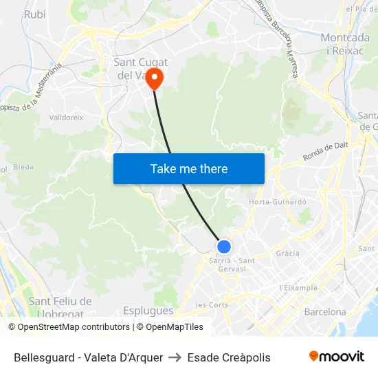 Bellesguard - Valeta D'Arquer to Esade Creàpolis map