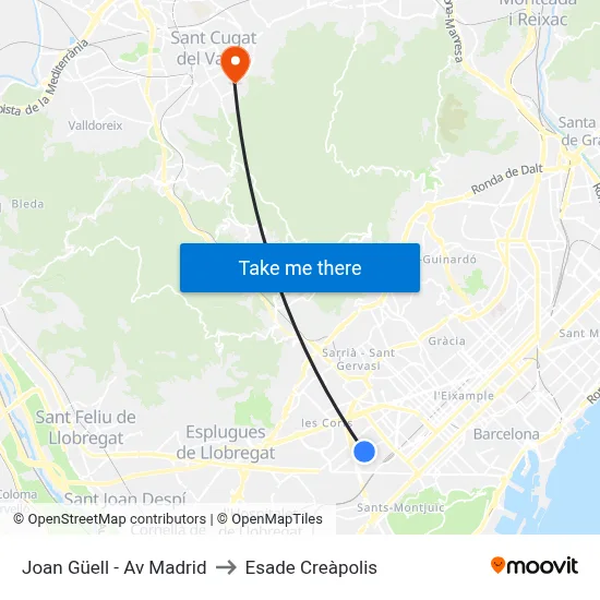 Joan Güell - Av Madrid to Esade Creàpolis map