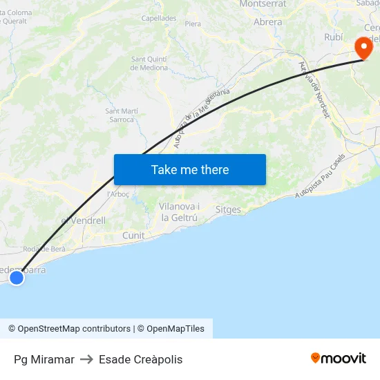 Pg Miramar to Esade Creàpolis map