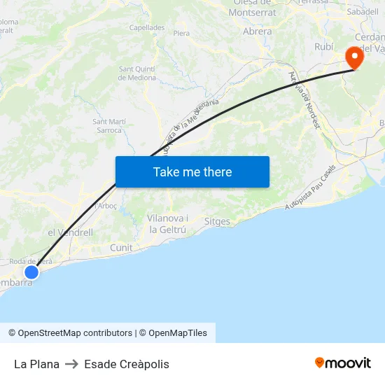 La Plana to Esade Creàpolis map
