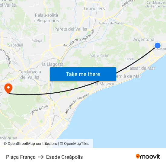 Plaça França to Esade Creàpolis map