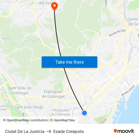 Ciutat De La Justícia to Esade Creàpolis map