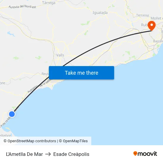 L'Ametlla De Mar to Esade Creàpolis map
