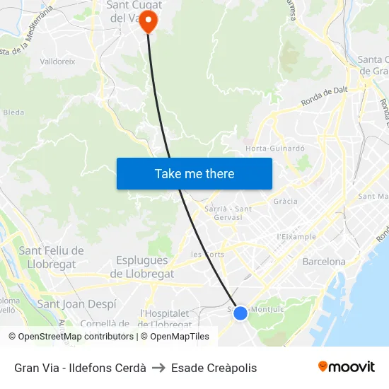 Gran Via - Ildefons Cerdà to Esade Creàpolis map
