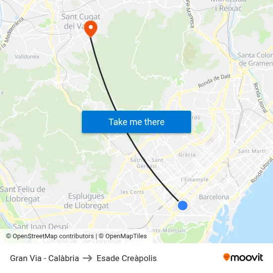 Gran Via - Calàbria to Esade Creàpolis map
