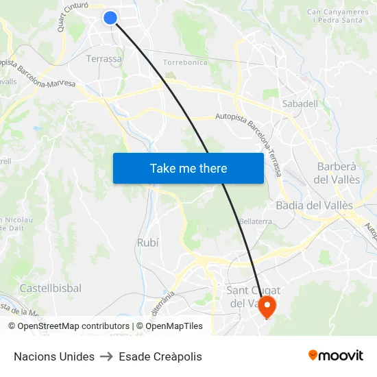 Nacions Unides to Esade Creàpolis map