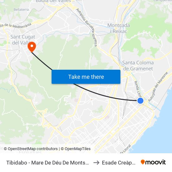 Tibidabo - Mare De Déu De Montserrat to Esade Creàpolis map