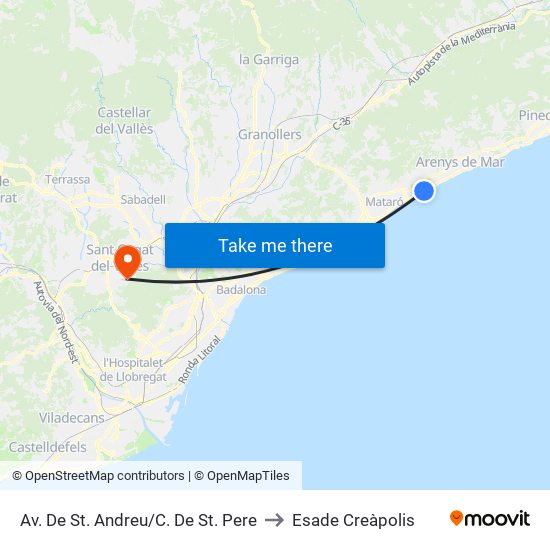 Av. De St. Andreu/C. De St. Pere to Esade Creàpolis map