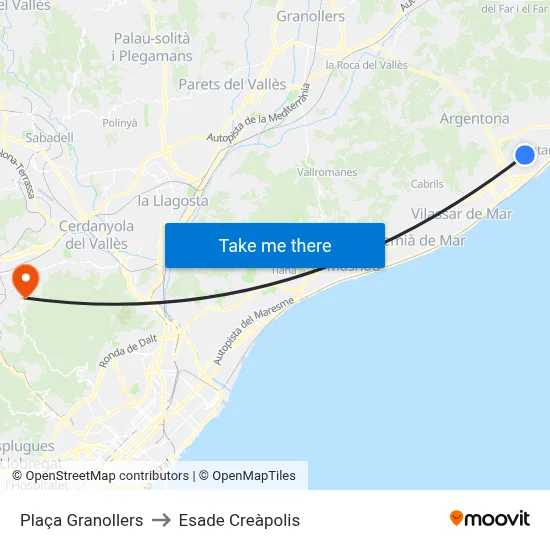 Plaça Granollers to Esade Creàpolis map