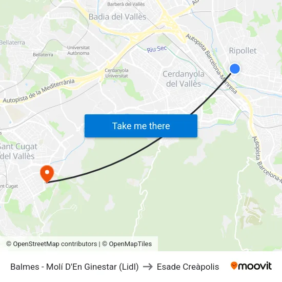 Balmes - Molí D'En Ginestar to Esade Creàpolis map