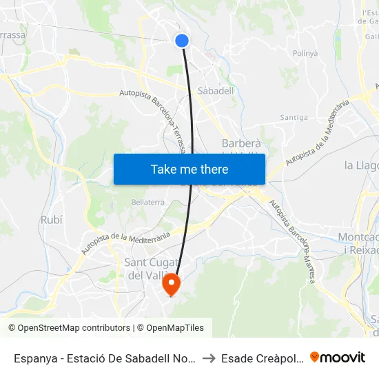 Espanya - Estació De Sabadell Nord to Esade Creàpolis map