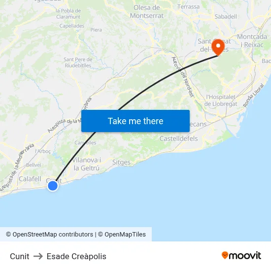 Cunit to Esade Creàpolis map