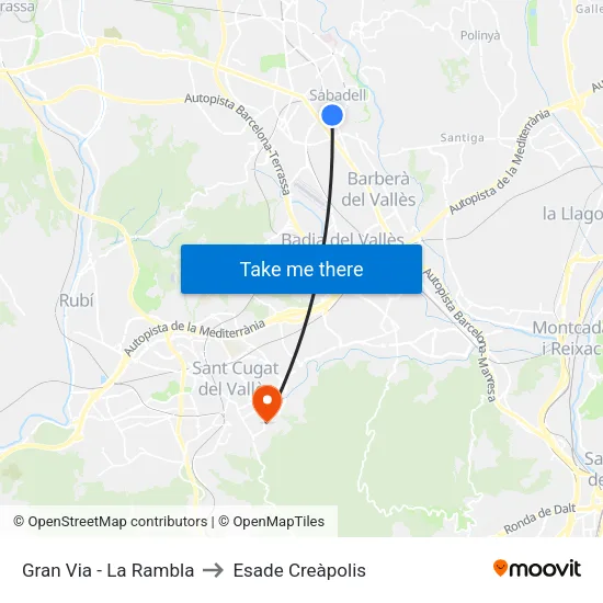 Gran Via - La Rambla to Esade Creàpolis map