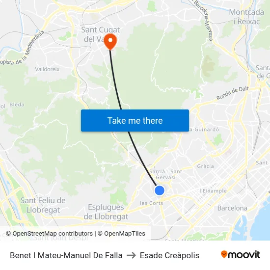 Benet I Mateu-Manuel De Falla to Esade Creàpolis map