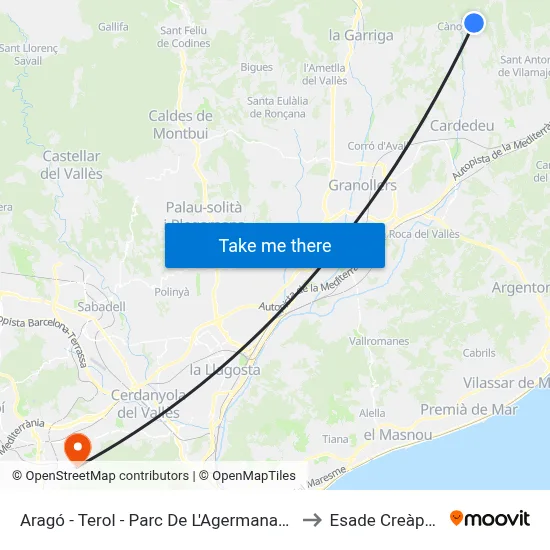 Aragó - Terol - Parc De L'Agermanament to Esade Creàpolis map