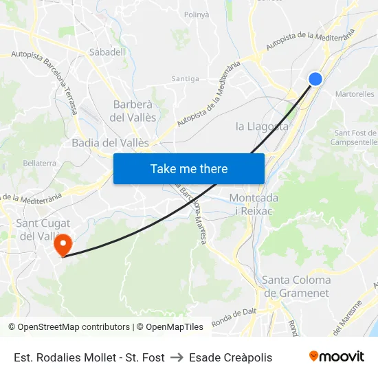 Est. Rodalies Mollet - St. Fost to Esade Creàpolis map