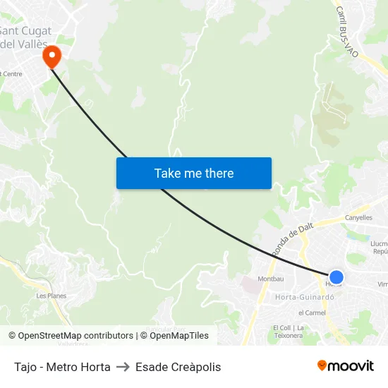 Tajo - Metro Horta to Esade Creàpolis map