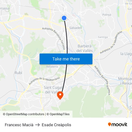 Francesc Macià to Esade Creàpolis map