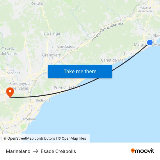 Marineland to Esade Creàpolis map
