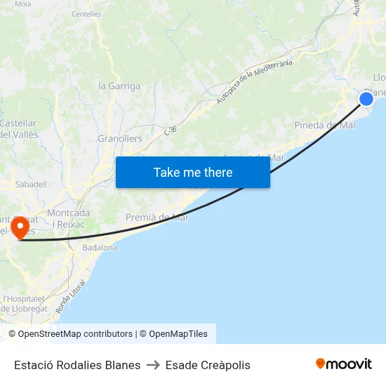 Estació Rodalies Blanes to Esade Creàpolis map
