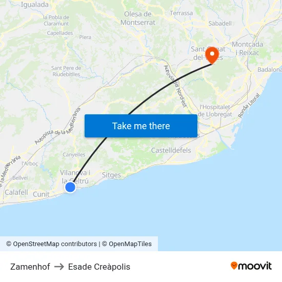 Zamenhof to Esade Creàpolis map