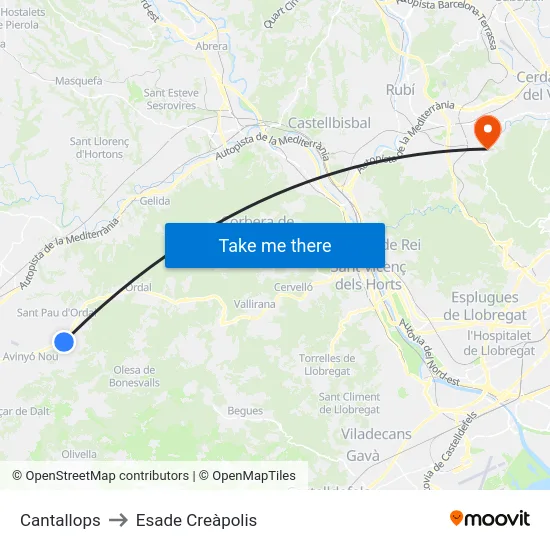Cantallops to Esade Creàpolis map