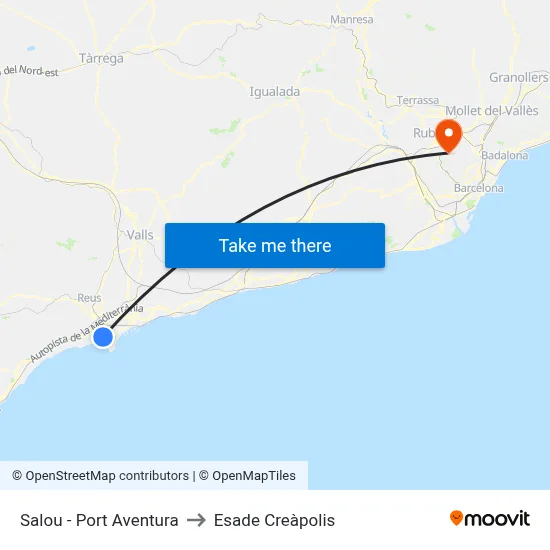 Salou - Port Aventura to Esade Creàpolis map