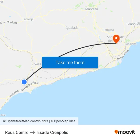 Reus Centre to Esade Creàpolis map