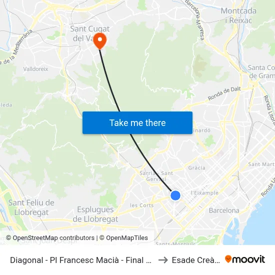 Diagonal - Pl Francesc Macià to Esade Creàpolis map