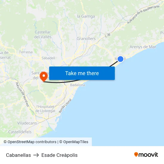 Cabanellas to Esade Creàpolis map