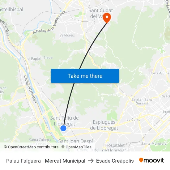 Palau Falguera - Mercat Municipal to Esade Creàpolis map
