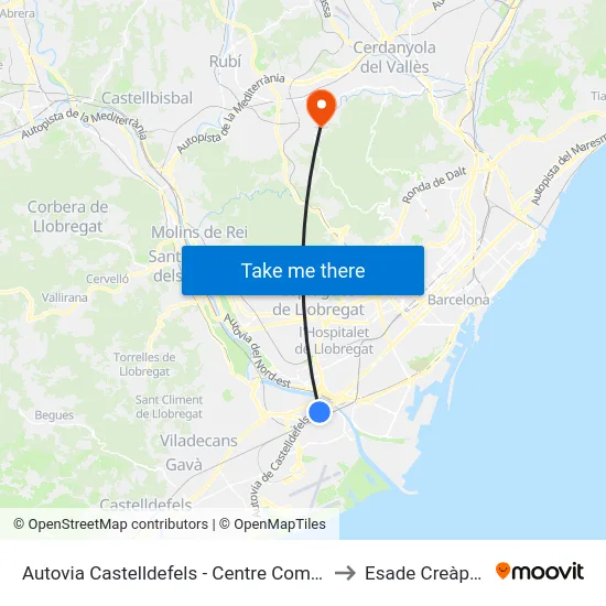 Autovia Castelldefels - Centre Comercial to Esade Creàpolis map