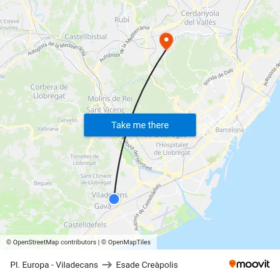 Pl. Europa - Viladecans to Esade Creàpolis map